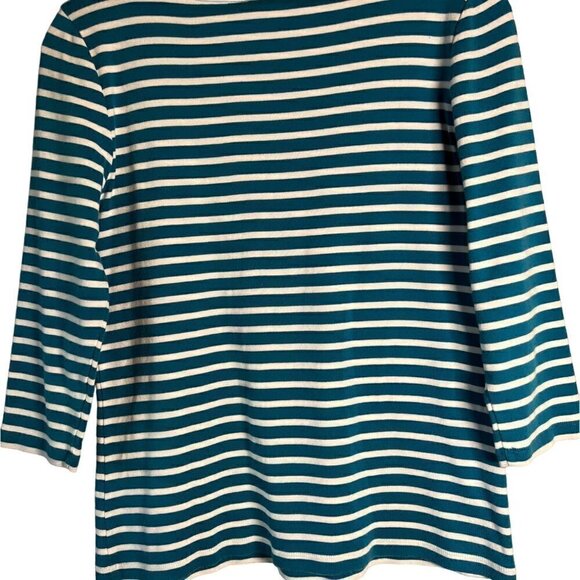 Talbots Green and White Striped Women's Size Large Long Sleeve Tee - Picture 8 of 11